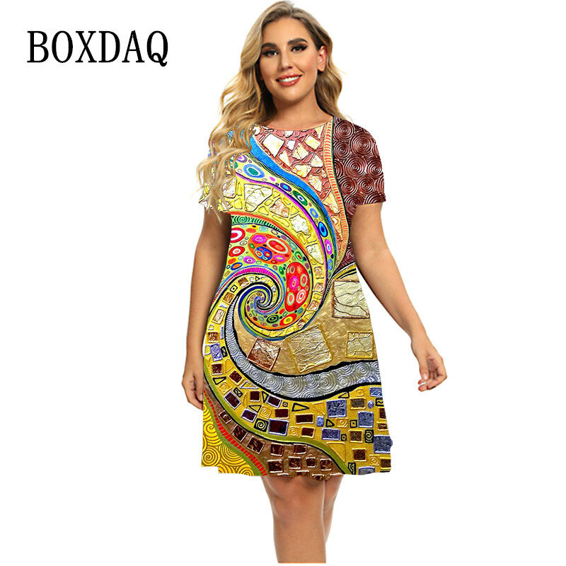 2023 nuove donne Vintage Boho Pattern 3D Print Dress Summer Fashion Casual abbigliamento allentato estate Plus Size abiti da donna 5XL 6XL