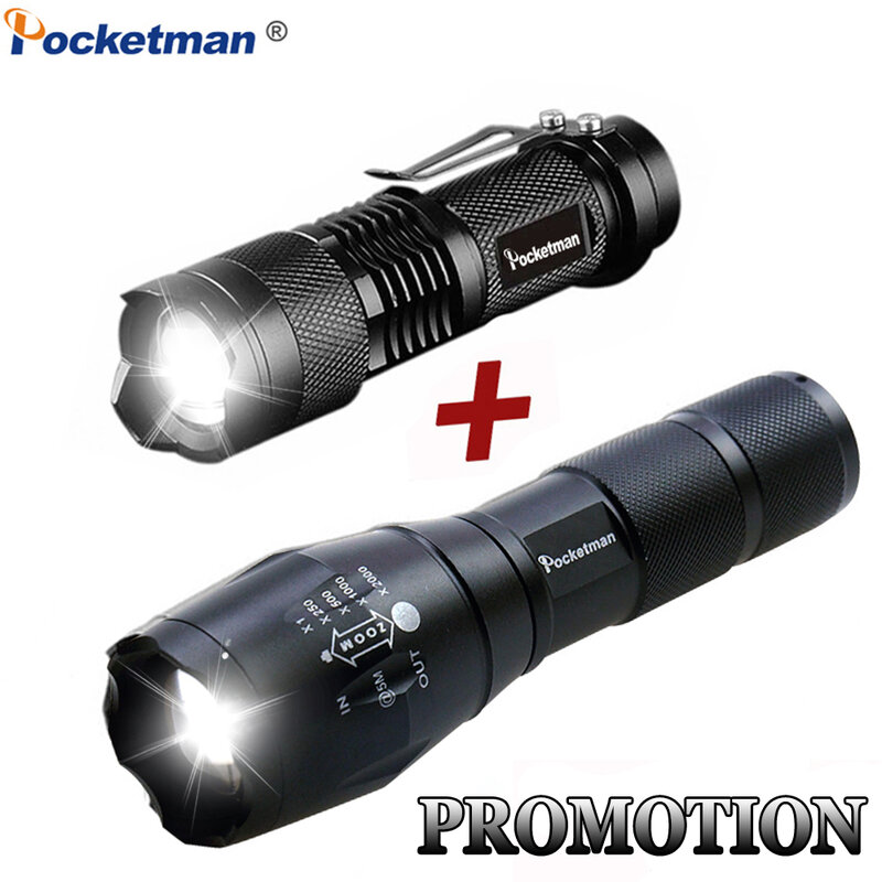 Flashlight Set T6+Q5 LED Flashlights Zoomable Torch Tactical Flashlight Waterproof Flashlight for Camping Hiking Emergency