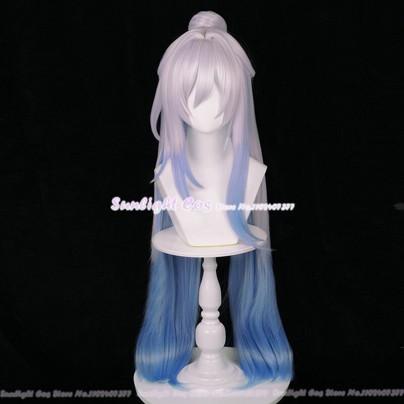 Peruca de cabelo sintético resistente ao calor Jingliu, perucas Cosplay Anime, branco e azul prateado, 96cm