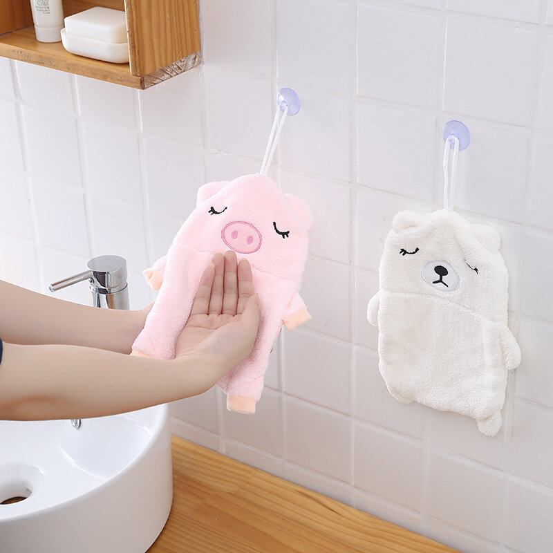 Coral Fleece Soft Hand Towel Cartoon Embroidery Hanging Type Towelette Home Decor Kitchen Bathroom Absorbent Quick Dry Towels