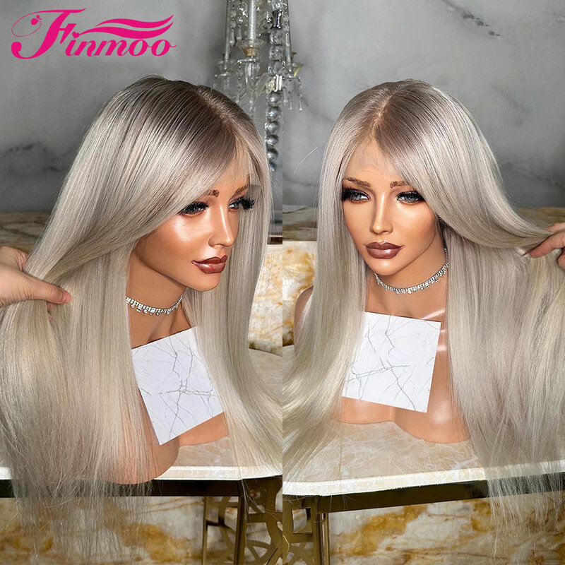 Perruque Lace Closure Wig Remy Brésilienne Naturelle, Cheveux Lisses, Blond, Transparente, HD, Sans Colle, pour Femme