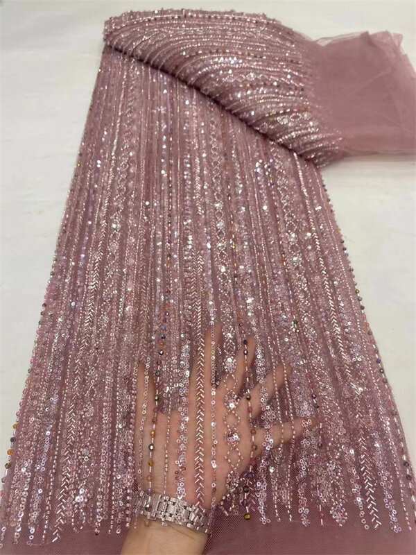 Роскошная африканская вышивка из бисера, кружевная ткань, фототкань 5 ярдов для свадебного платья, 2024