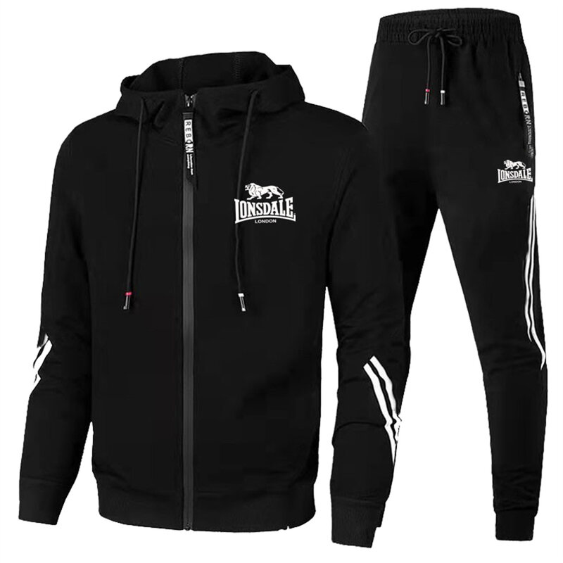 2024 New Leisure Outdoor Sports Set Lonsdale Logo Travel Fitness Outdoor Running Morning Running Casual Men's Two Piece Set