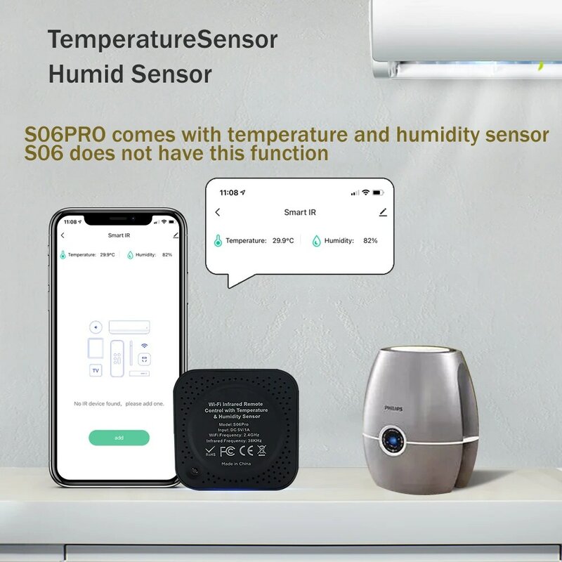Tuya-温度と湿度センサーを内蔵したインテリジェントなリモコン,エアコン,テレビ,Alexa,GoogleHomeと互換性があります