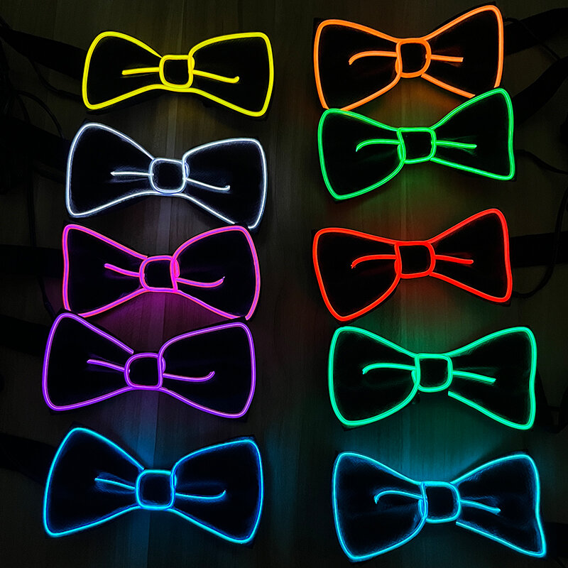 Gravata fluorescente LED para homens, luz, fantasia de cavalheiro, adereços de bar, brilho de néon, baile de baile, criativo