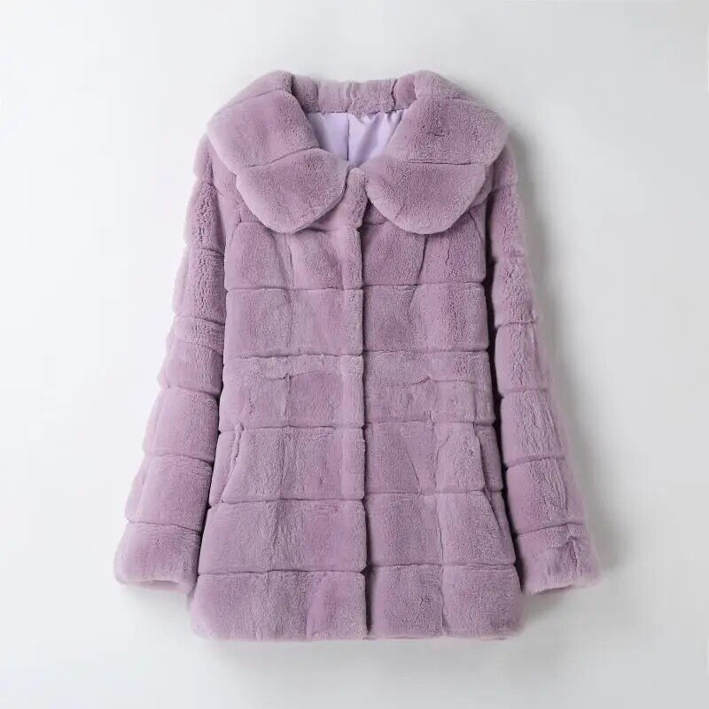 女性の肌のレックスウサギの毛皮のコート,女性の冬の毛皮のコート,統合された毛皮のコート,2022