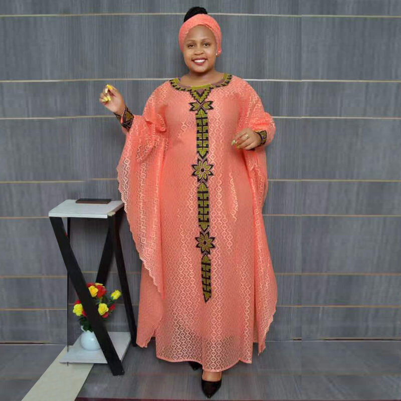 Plus Size African Clothes for Women 2024 New Dashiki Ankara Embroidery Bazin Riche Design Wedding Party Dresses with Headscarf