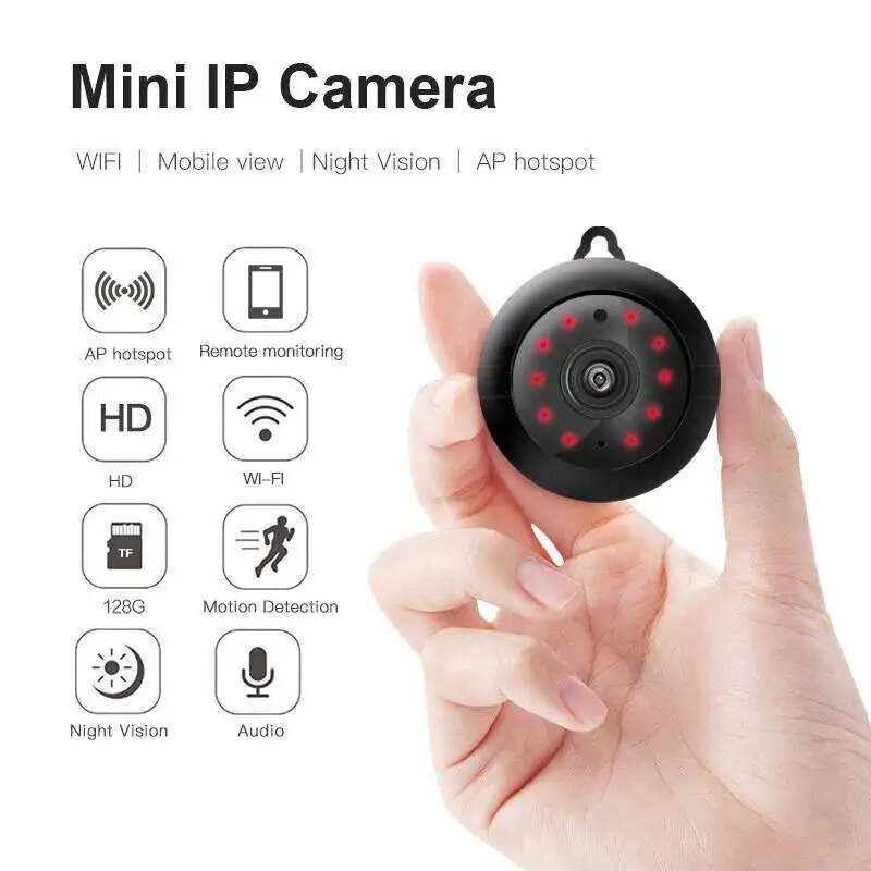 Mini caméra de surveillance IP WiFi HD 1080p (V380), dispositif de sécurité domestique sans fil, avec vision nocturne infrarouge, détection de mouvement, port SD et audio