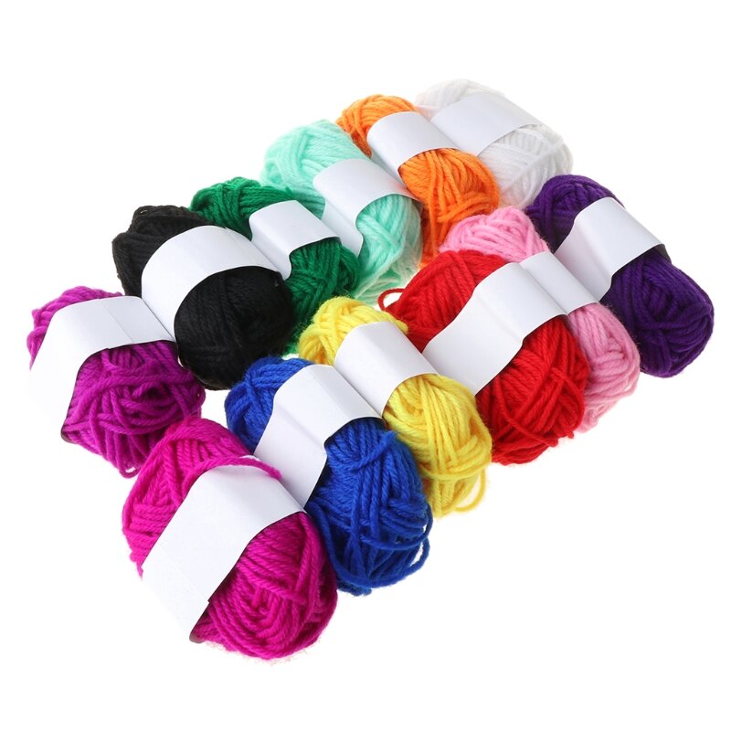 Hilo lana para tejer a mano para niños, 12 colores surtidos, hilo fibra acrílica ganchillo, hilo medio grueso para