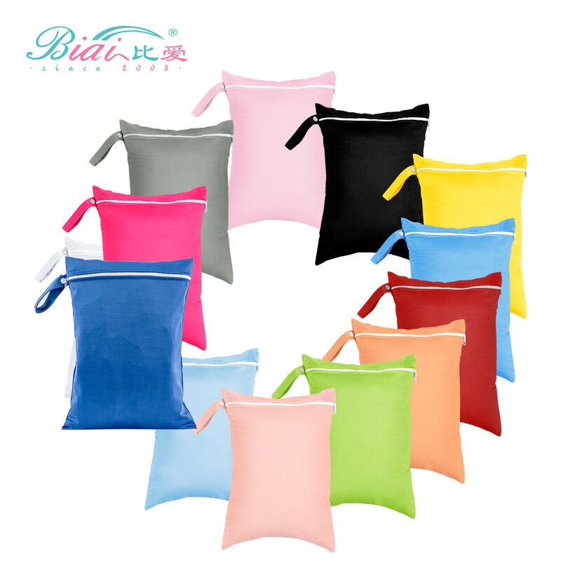 BIAI PUL-bolsa húmeda impermeable, bolsa de pañales reutilizable, bolsa de almacenamiento de servilletas sanitarias lavable para trajes de baño, ropa húmeda, Color sólido