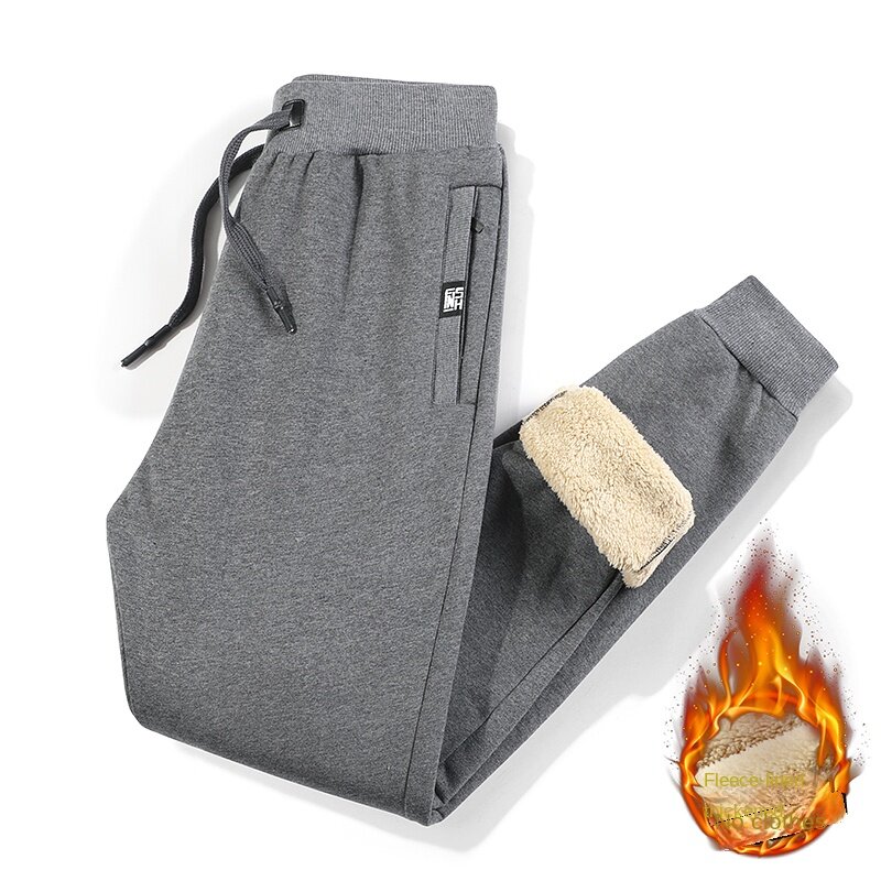 Winter Thick Warm Wool Cotton Tracksuit Pants Fleece Zipper Pocket Jogging Tracksuit Pants for Men Plus Size Tracksuit Pants 8Xl