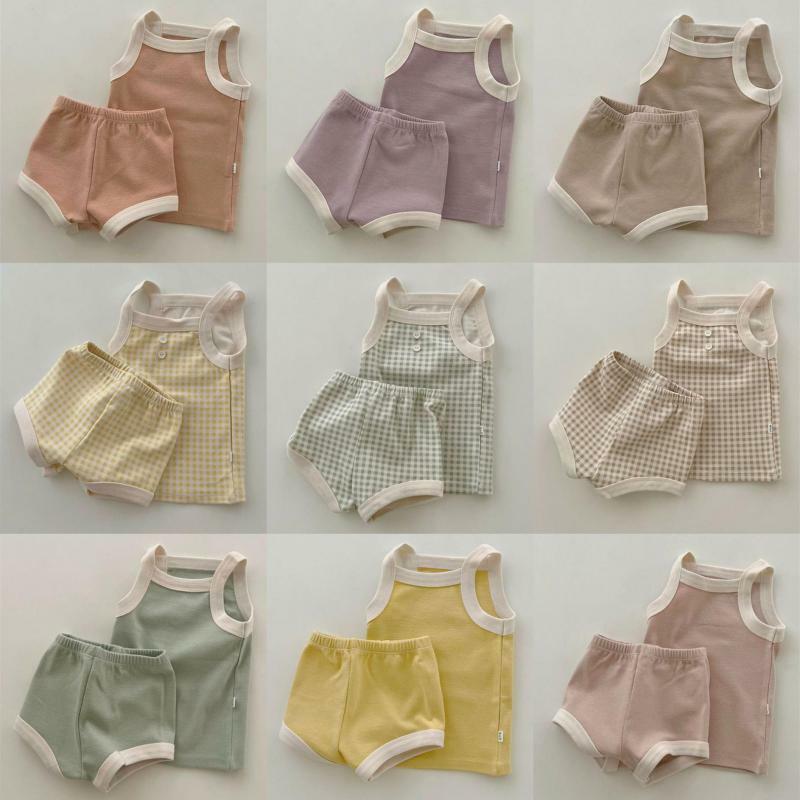 Set Baju Tanpa Lengan Bayi Baru 2023 Rompi Katun Tipis + Celana Pendek Musim Panas Anak Laki-laki Perempuan Setelan 2 Potong Pakaian Bayi Set Antilembap