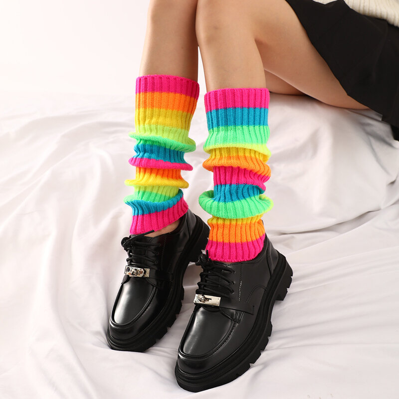 Y2k Goth Lolita Candy Color Kniited Leg Warmers Japanese Women Gothic Warm Thick Long Socks Winter Knit Cuffs Ankle Warmer