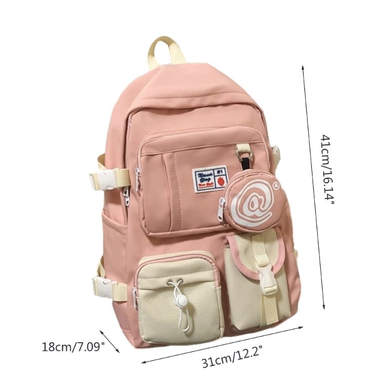 Mochila de nailon para mujer, mochila de estudiante con varios bolsillos, mochila escolar de viaje para mujer, 066C