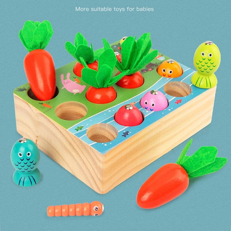 Żniwa marchewki łapiące robaki gra wędkarska drewniane zabawki dla małych dzieci do sortowania dla dzieci w wieku przedszkolnym 3 lat