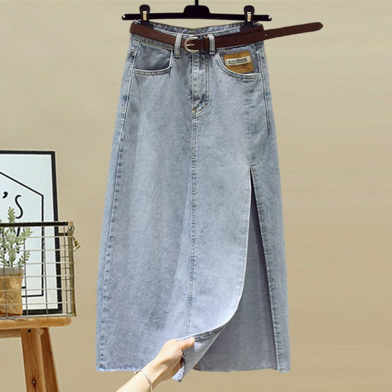 Saia jeans coreana solta com decote em v e cintura alta feminina, moda primavera e verão, elegante conjunto de 2 peças, 2024
