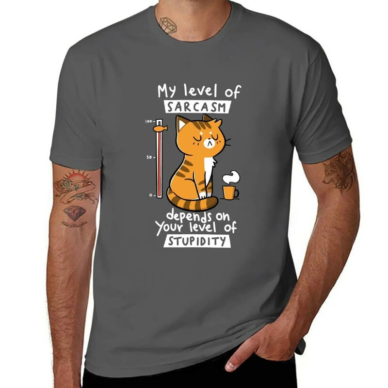 Sarcasm Level 남성 티셔츠, 히피 의류, 소년 동물 프린트, 애니메이션 의류, 일반 블랙