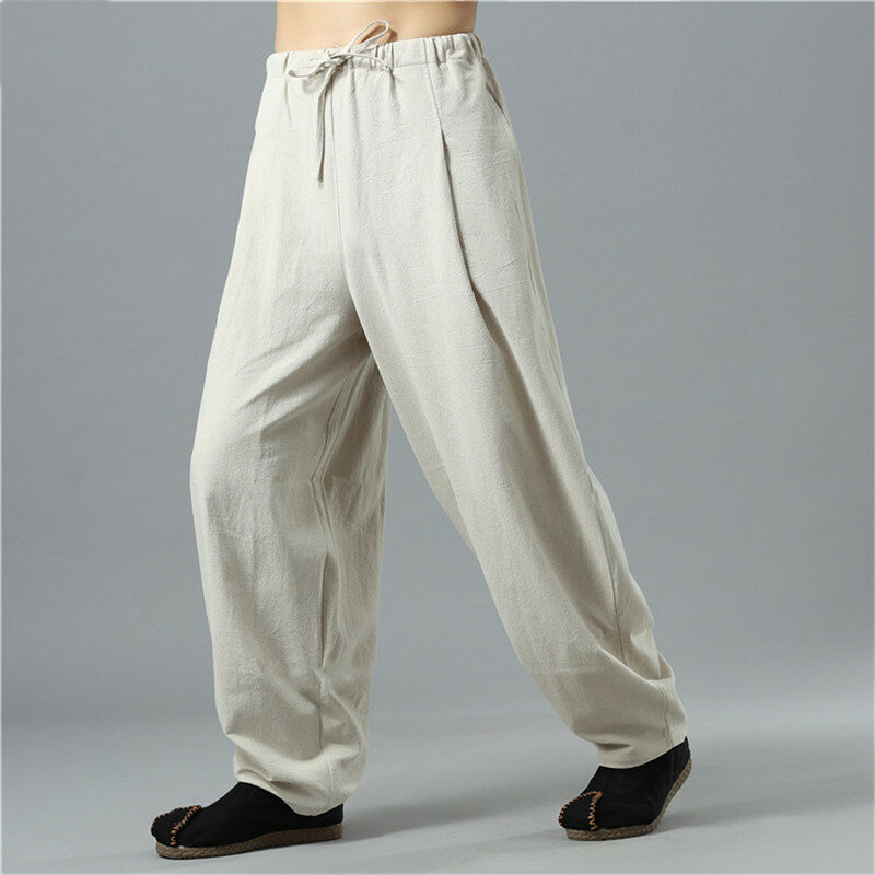 Plus size M-6XL męskie spodnie dresowe jesienne japońskie męskie lniane spodnie dresowe męskie solidne Harajuku Streetwear haremowe spodnie