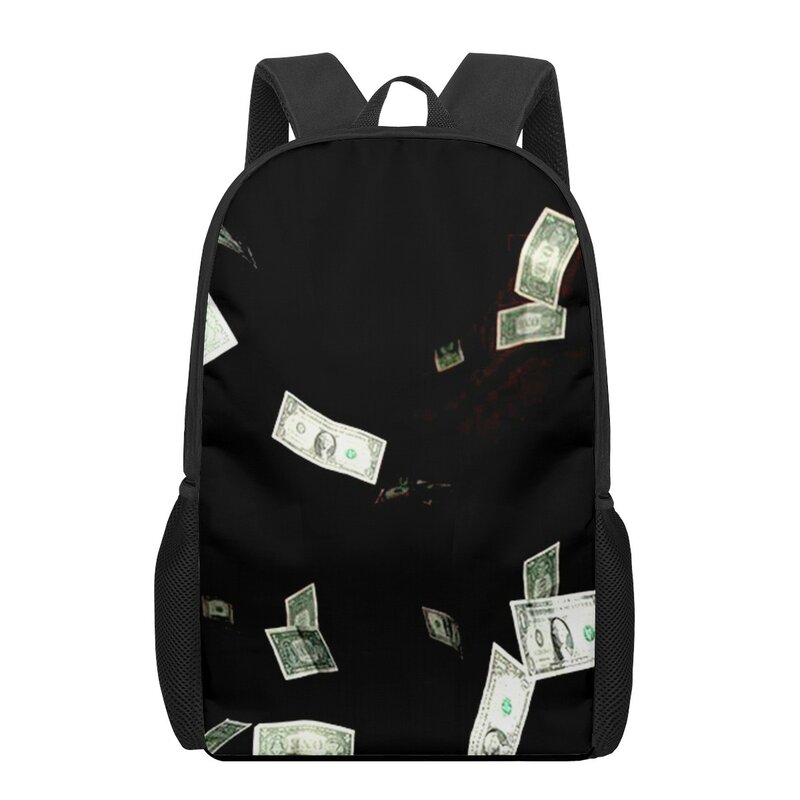 Dólar dólar dinheiro 3d padrão saco de escola para crianças meninas meninos sacos de livro casual crianças mochila meninos meninas mochilas bagpack