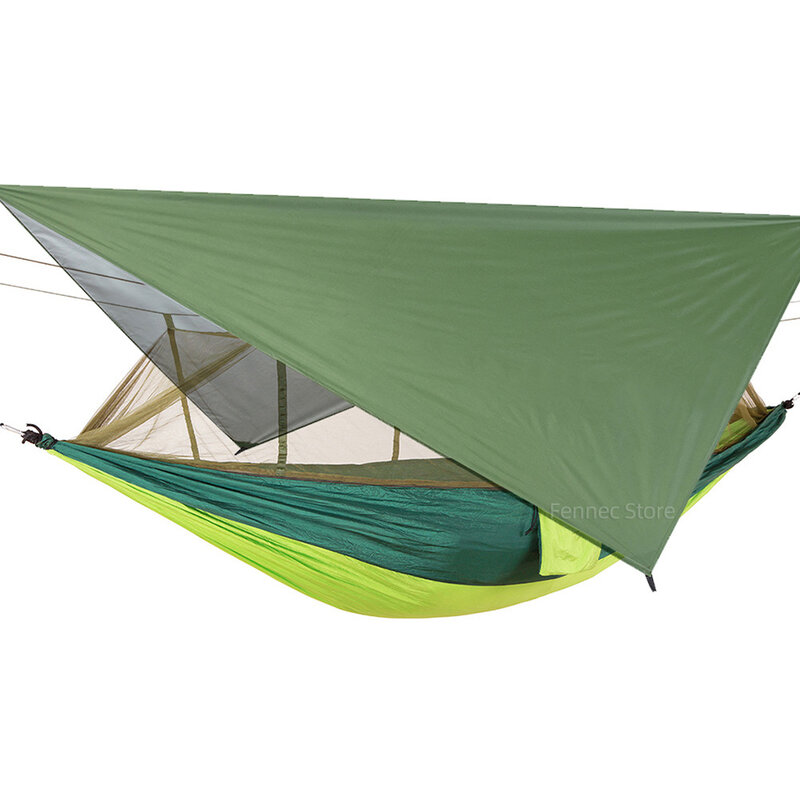 Camping Hammock with Mosquito Net&Rainfly Tent Tarp Outdoor Lightweight Portable Double Person Hammock 260*140cm nylon material