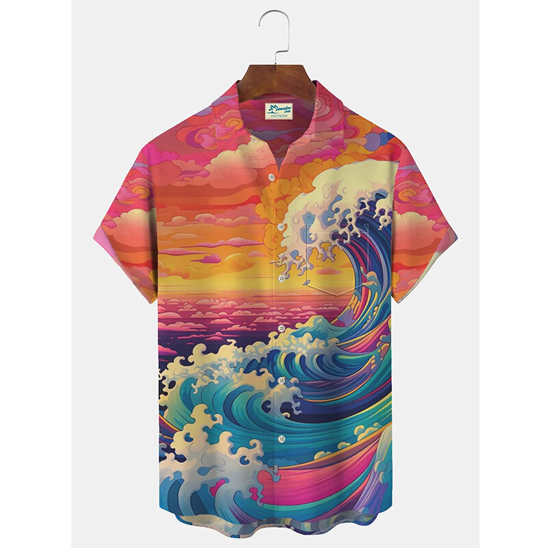 قمصان هاواي للرجال بأكمام قصيرة ، أوراق ، طباعة ثلاثية الأبعاد ، قمم حفلات الأعياد ، قميص كبير الحجم للرجال ، بلوزة هاراجاكو ، ملابس طية صدر السترة