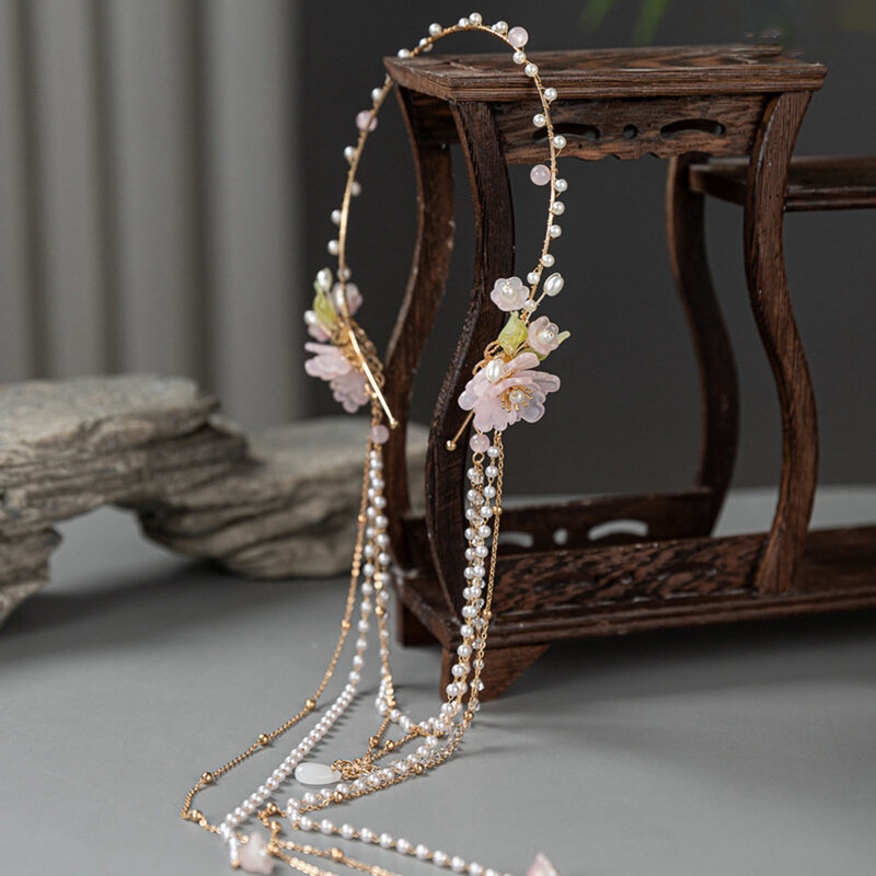 Diadema de borla de estilo chino, flor Hanfu, diadema decorativa con perla para el cabello, accesorio de bricolaje, peinado del cabello