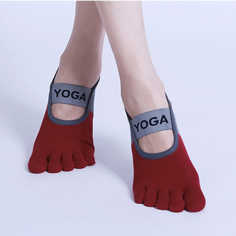 Five Toe Silicone antiderrapante respirável meias para mulheres, interior, sem encosto, esportes, pilates, fitness, dança, algodão, ioga, 1 par