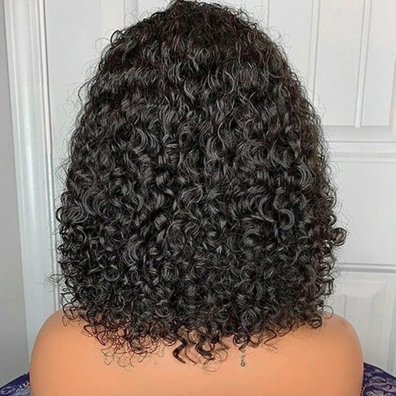 Peruca bob lace front peruca sem glueless, kinky encaracolado kinky cabelo humano, pré-arrancado, 180% de densidade, para as mulheres, 12a