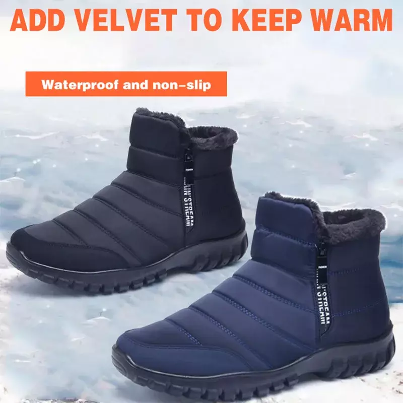 Зимние мужские ботильоны для снега, водонепроницаемая нескользящая обувь для мужчин, Повседневная сохраняющая тепло плюшевая обувь для пар, большие размеры, мужская обувь