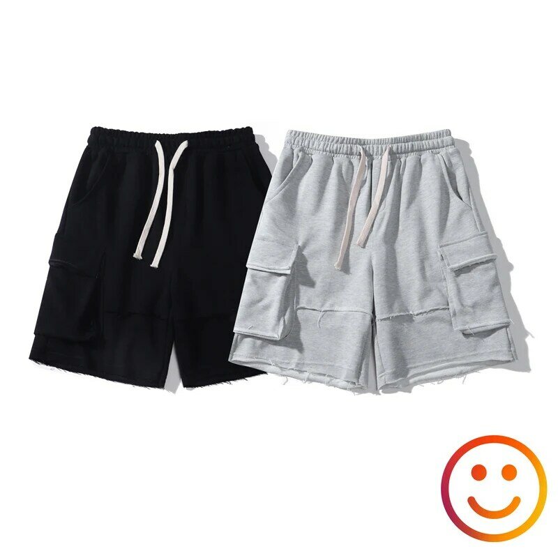 Pantalones cortos informales empalmados con borde de corte para hombres y mujeres, pantalones de trabajo con cordón, pantalones Cargo de verano