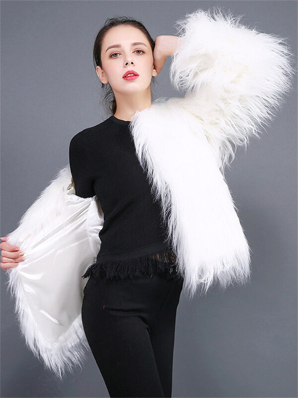여성용 인조 모피 코트, 짧은 슬림 긴 소매 포켓, 블랙 핑크 워터 워시, 양털 외투, 2023 가을 겨울, 신상 패션