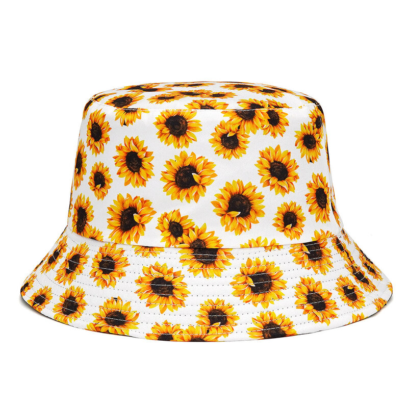 Sunflower print Reversible Bucket Hat  Women Man Lady Sun Hats Summer Beach Fisherman Hats Outdoor Female Panama Sunshine
