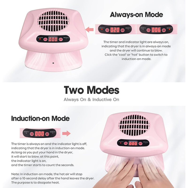 LULAA Hot and Cold Air Nail Art Dryer Single Hand Warm Cool Wind Nail Polish Drying Fan Automatic Infrared Sensor