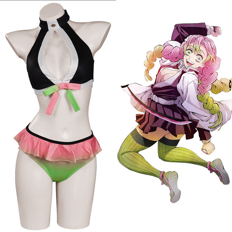 Anime Kanroji Mitsuri Sexy Swimsuit Cosplay Costume Swimwear Outfits Halloween Carnival Suit for Women Girls