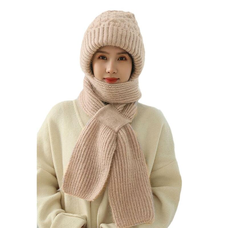 겨울 니트 해골 모자 스카프 세트, 방한 귀 보호 스카프, 따뜻한 소녀 비니, 사이클링 방풍 숙녀 야외 모자