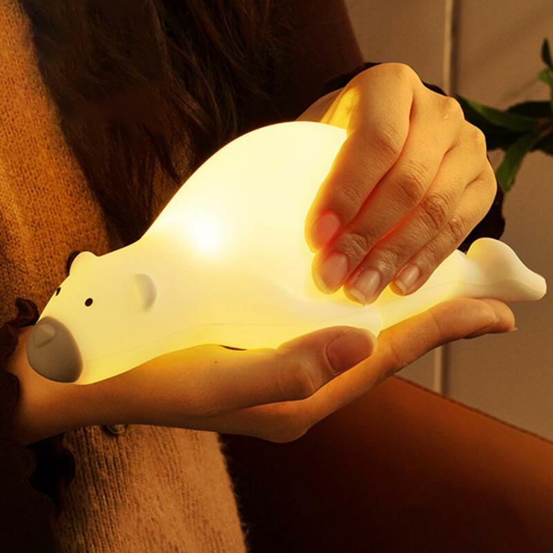 Eco-friendly USB recarregável lâmpada de cabeceira, Cartoon Night Lamp, 3 engrenagens Iluminação, Ornamento bonito pequeno urso