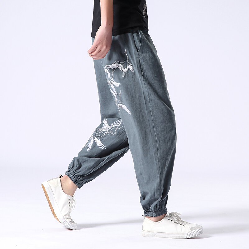 Pantaloni Harem da uomo pantaloni sportivi Casual in cotone ricamo maschile pantaloni da jogging Vintage pantaloni primaverili maschili stile Harajuku taglia grande 5XL