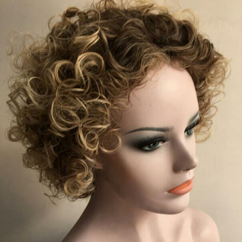 35cm kobiety długość ramion peruka z lokami przebranie na karnawał syntetyczne włosy krótkie syntetyczne peruki Afro peruka z kręconych włosów typu Kinky peruka z lokami z grzywką
