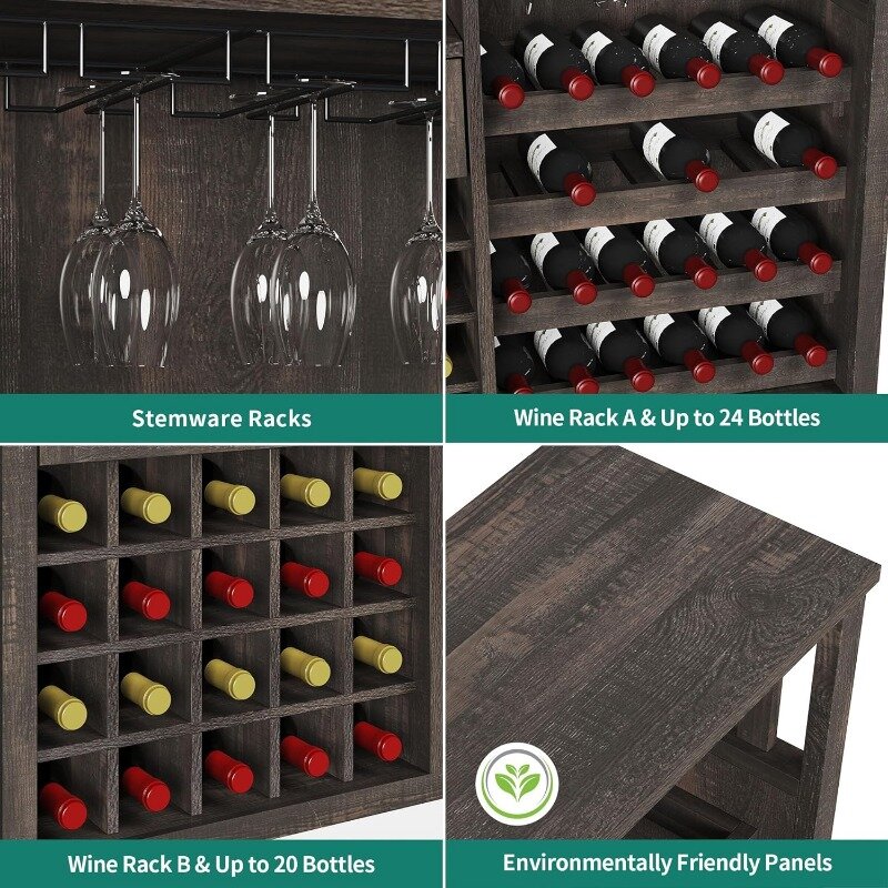 Шкаф DWVO 47 дюймов для винного бара с фонариками и розетками питания, промышленный шкаф для ликера с ящиками и ящиками