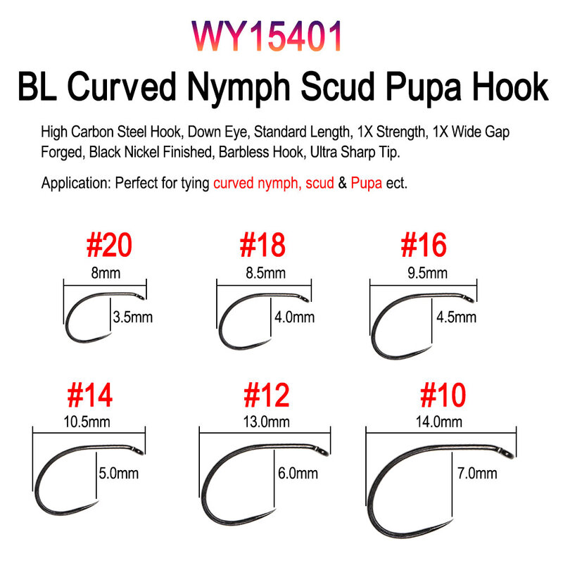 Vampfly 50pcs/Pack Barbed and Barbless Fishing Fly Tying Hook Nymphs Pupa Egg Fly Dry Fly Wet Fly Hook 60° Angle Jig Nymph Hook