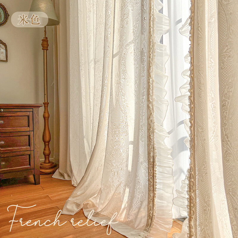 Rococó-cortinas de encaje para ventana, estilo Retro, artesanía en relieve tridimensional, estilo francés, para sala de estar, comedor y dormitorio