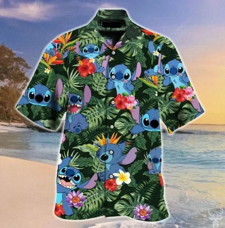 남녀공용 스티치 하와이 해변 셔츠, 디즈니 하와이 셔츠, 빈티지 단추 다운 셔츠, 티셔츠 스티치 하와이 셔츠, 더운 여름
