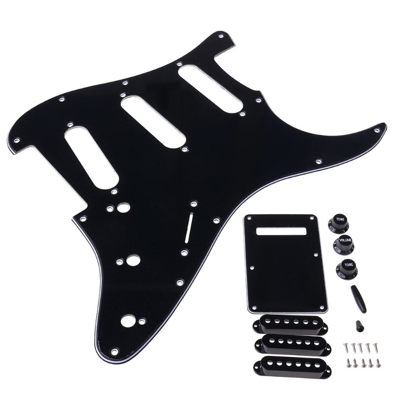 1set SSS Electric Guitar Pickguard Back Plate Pickup Cover Knobs Tips For St SQ