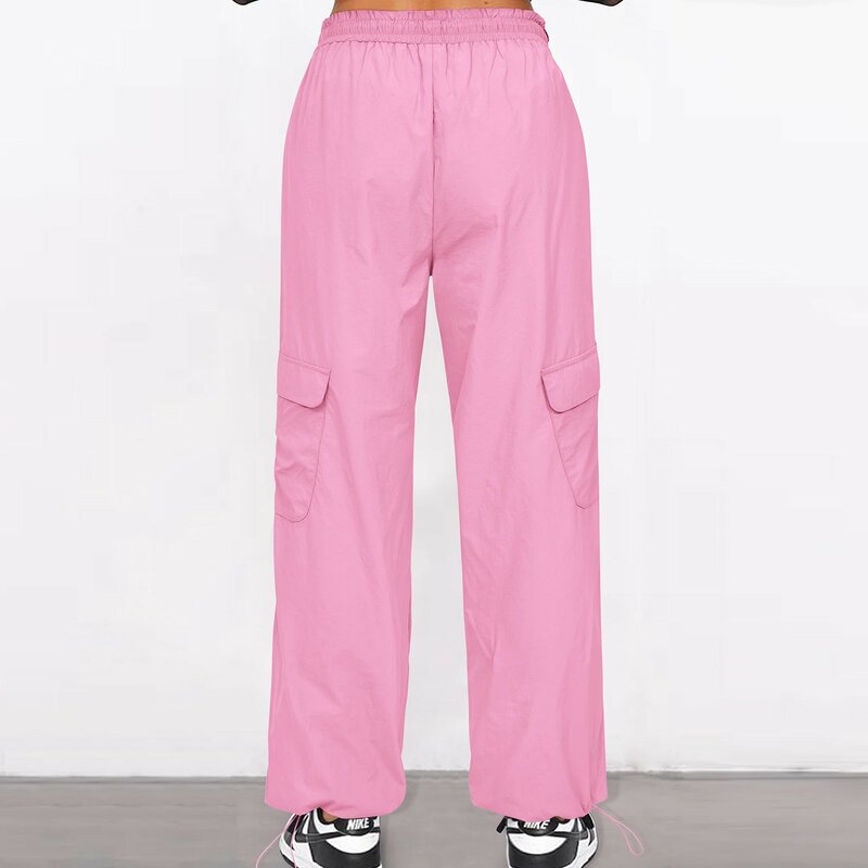 Pantalones deportivos Vintage para mujer, Joggers elásticos de cintura alta, holgados e informales, con bolsillos y cordón