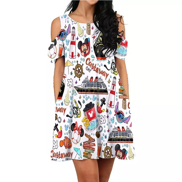 ディズニー-女性のためのセクシーな半袖ドレス,ミッキーとミニーのキー付きのフェミニンな衣装,衣装や友人のために,y2k,2024
