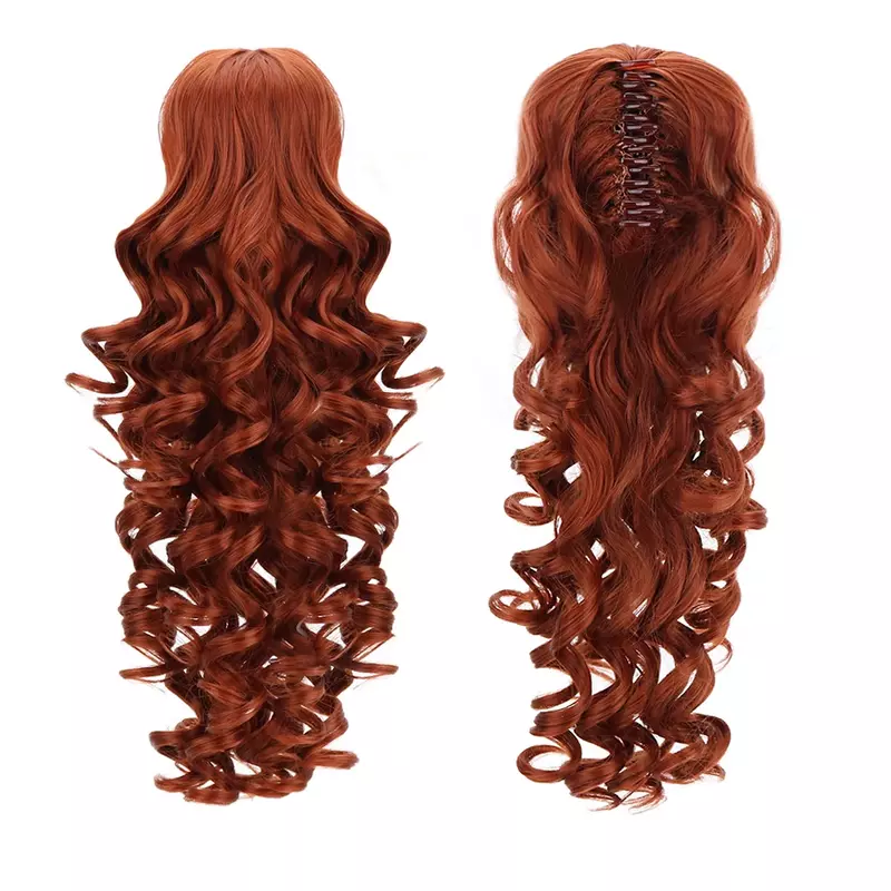 AICKER extensiones de cabello para mujer, coletas largas onduladas sintéticas, color marrón, negro, rojo vino, degradado, 18 ", resistentes al calor