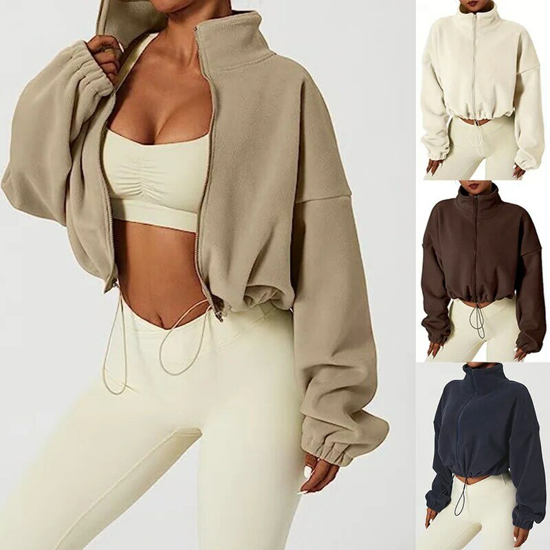 Sweats à capuche zippés pour femmes, vestes PVD Smile, manches longues, court Sherpa, tenues d'automne, 2023
