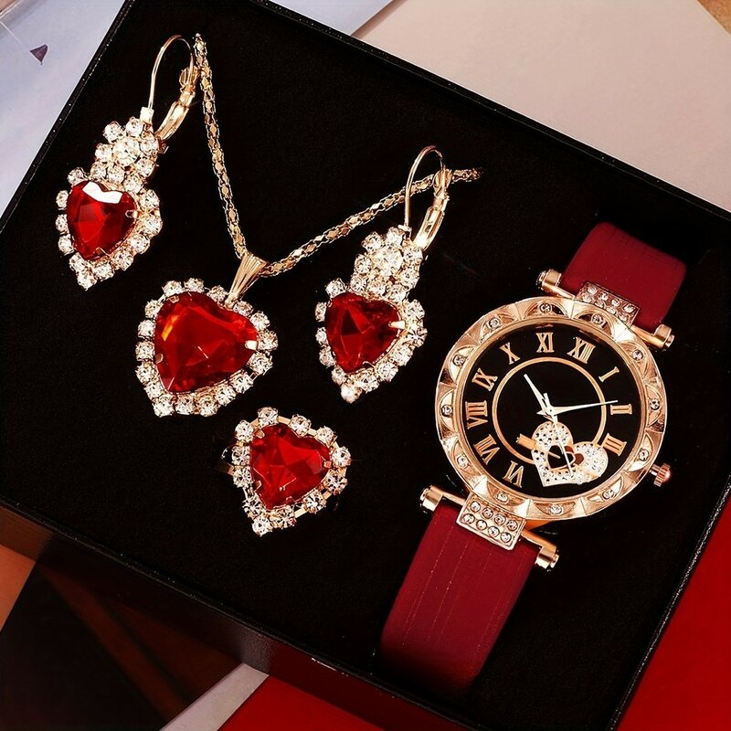Kegllect 5-częściowy damski zegarek okrągły kwarcowy elegancki zegarek analogowy z kryształkami i biżuteria zestaw prezenty świąteczne bez pudełka