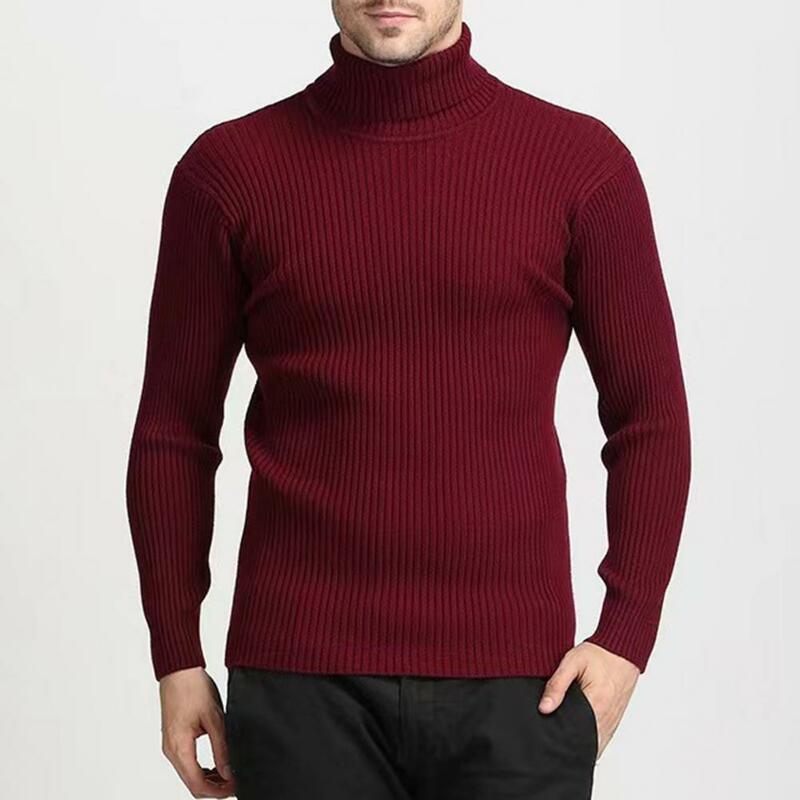Pakaian rajut bergaris pria, Turtleneck Sweater rajut hangat musim gugur musim dingin warna Solid Pullover dengan Slim Fit bergaris Bottoming untuk pria
