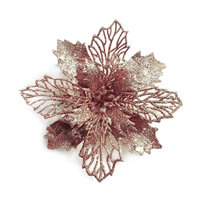 9cm Glitter ประดิษฐ์ Poinsettia ดอกไม้ตกแต่งต้นคริสต์มาสสำหรับพวงหรีดคริสต์มาสเครื่องประดับงานแต่งงานเทศกาลฤดูใบไม้ผลิใหม่